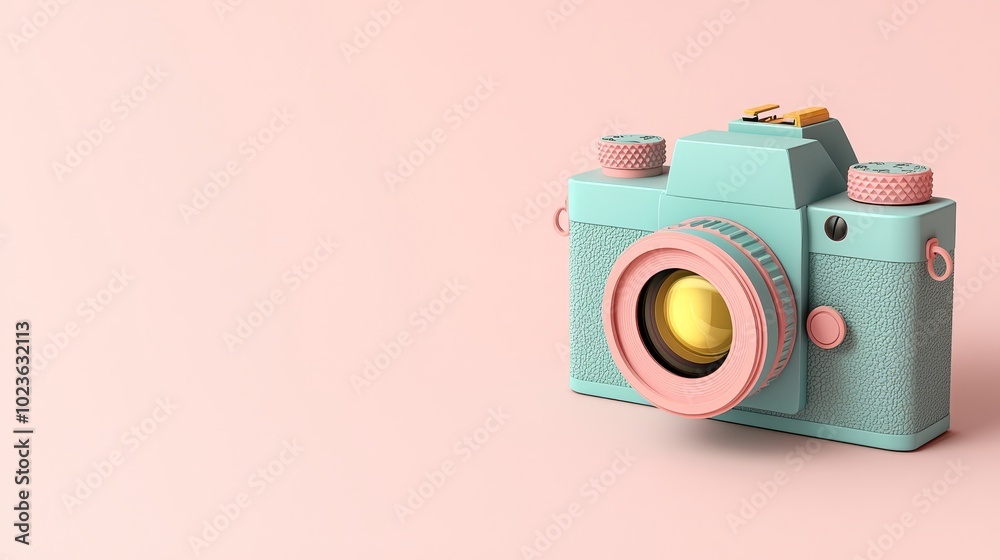 Whimsical Cartoon Camera in Soft Pastels on Pink Background - Minimalist Design for Creative Concepts Whimsical Cartoon Camera in Soft Pastels on Pink Background - Minimalist Design for Creative Concepts