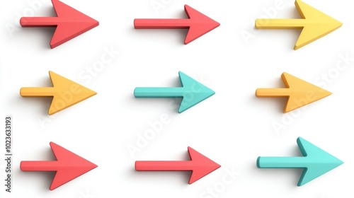 Three Sets of Right-Pointing Arrows in Red, Yellow, and Blue