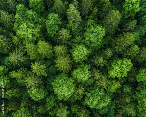 Symmetrical Canopy Oasis Lush Green Forest Haven from Above, Serene Aerial View of Vibrant Foliage - Nature Conservation Concept