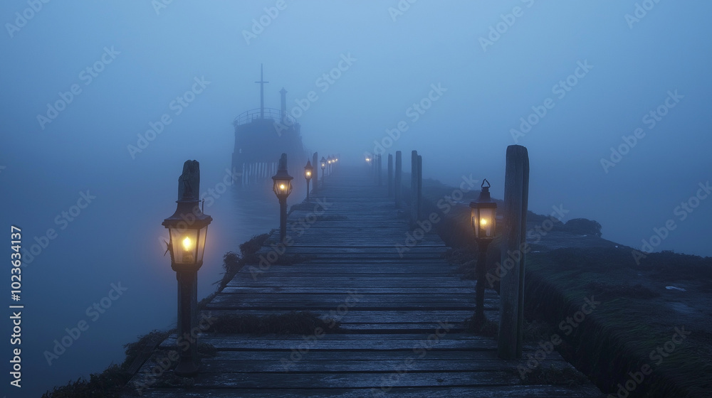An eerie, glowing full moon hanging low in the sky over a desolate, mist-covered lake. v3 An eerie, glowing full moon hanging low in the sky over a desolate, mist-covered lake. v3