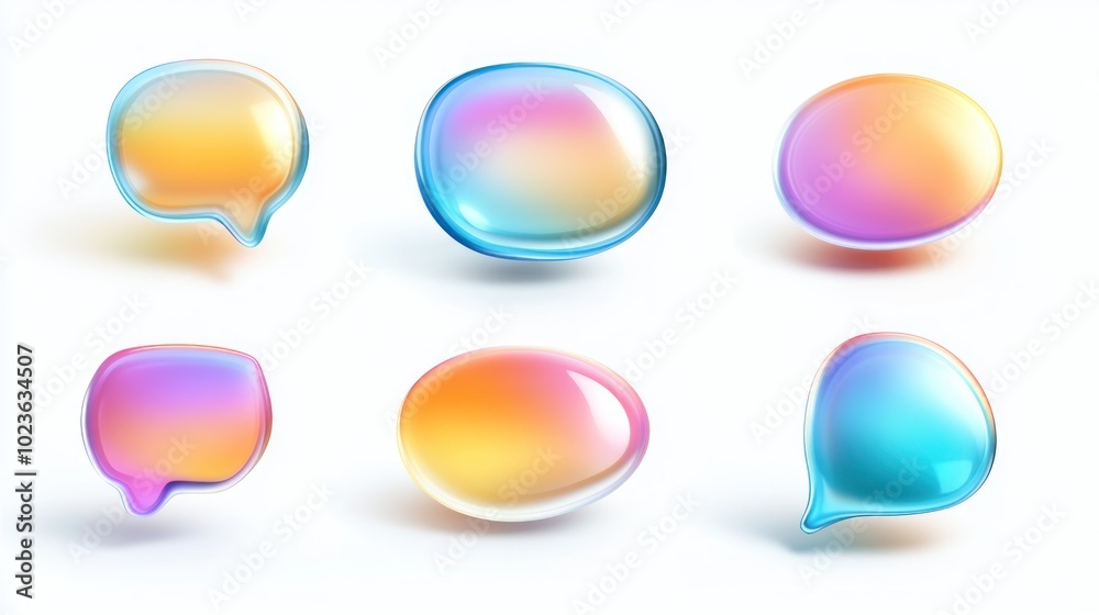 Six 3D Gradient Speech Bubbles With Rounded Edges Six 3D Gradient Speech Bubbles With Rounded Edges