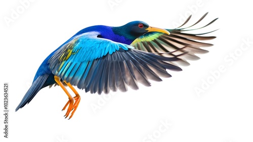 Purple Gallinule Bird Flying White Background, Photo Realistic, Pattern Background, Wallpaper, Cover and Screen for Smartphone, PC, Laptop, 9:16 and 16:9 Format