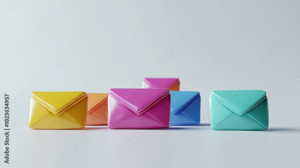 Colorful 3D Envelope Icons on a White Background Colorful 3D Envelope Icons on a White Background