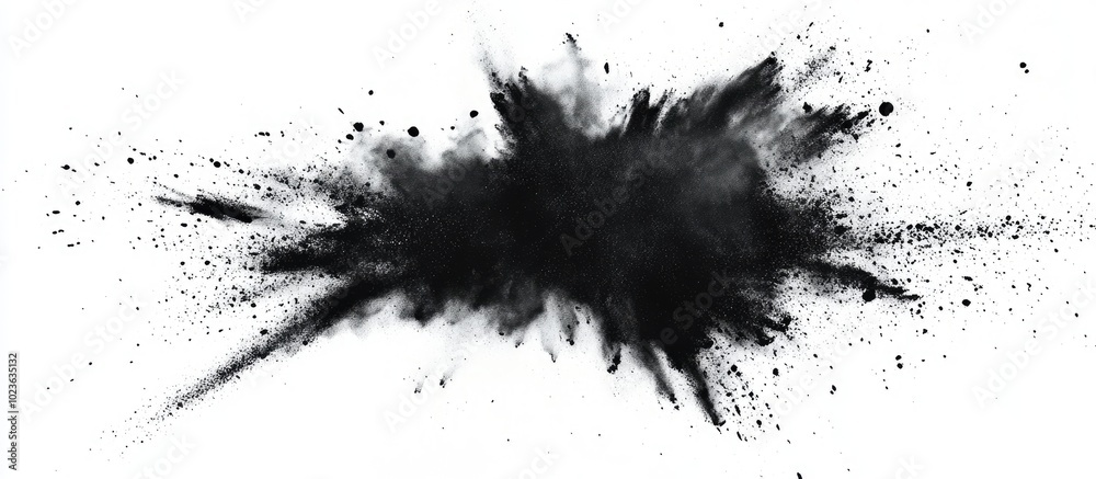 Black Abstract Powder Explosion On A White Background