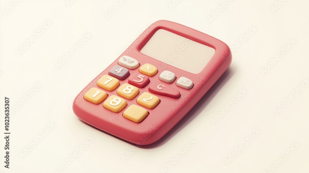 A Pink Plastic Calculator with Yellow and White Buttons A Pink Plastic Calculator with Yellow and White Buttons