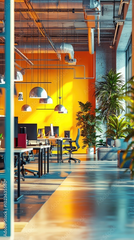 Obraz premium Dynamic Open Office Layout with Vibrant Colors