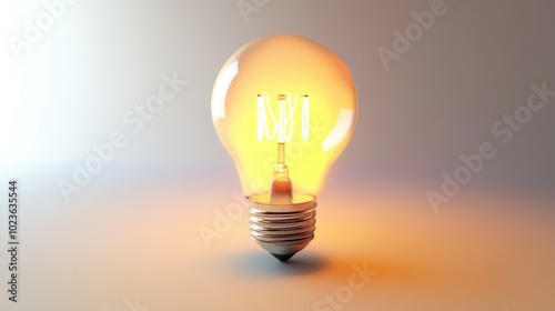 A Lit Incandescent Light Bulb on a White Background