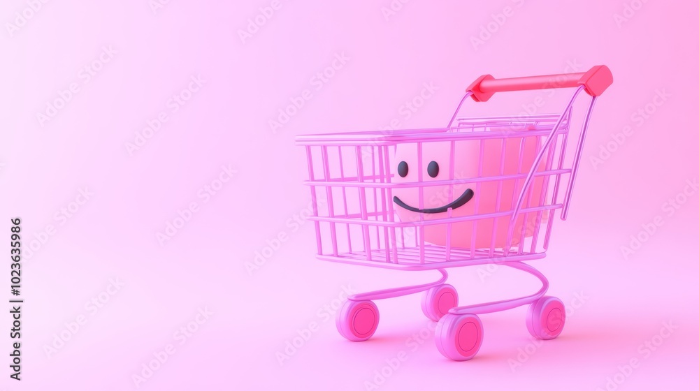 Pink Shopping Cart with a Smiling Face Pink Shopping Cart with a Smiling Face