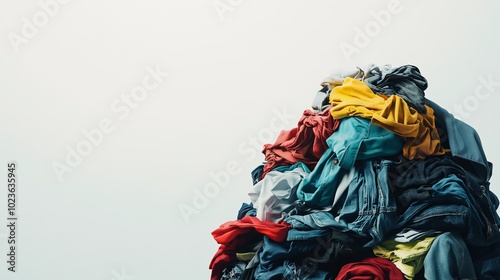 White background with clothes scattered around, ready for washing.