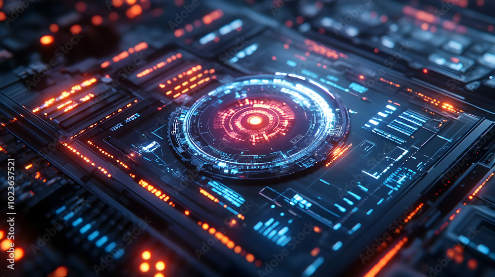 Stunning 3D Macro Shot of Holographic AI Interface on Futuristic Control Panel - Close-Up of Glowing AI-Powered Projection Detailing Innovation and Expertise in Technology Stunning 3D Macro Shot of Holographic AI Interface on Futuristic Control Panel - Close-Up of Glowing AI-Powered Projection Detailing Innovation and Expertise in Technology