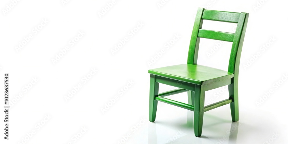 Green wooden chair isolated on white background at tilted angle Green wooden chair isolated on white background at tilted angle