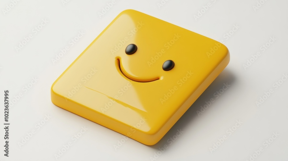Yellow Square with Smiling Face 3D Render Yellow Square with Smiling Face 3D Render