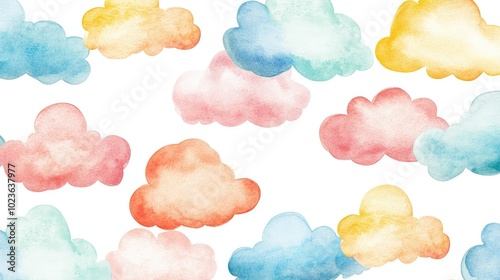 Abstract watercolor painting featuring clouds perfect for children s wallpaper Hand drawn illustrations suitable for modern art prints wallpapers posters cards murals and hangings photo