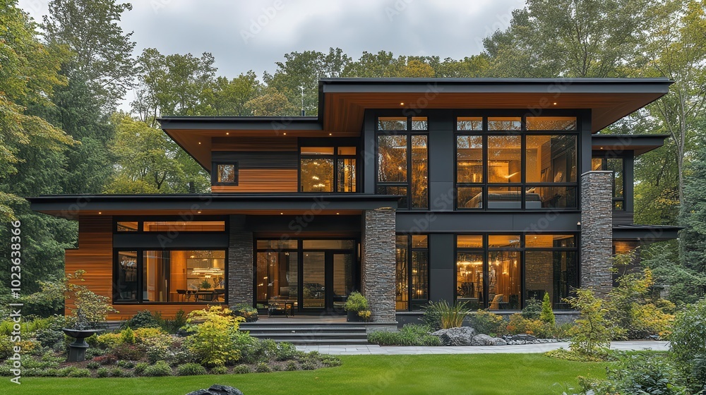 stylish exterior view of a home featuring picture windows and vinyl siding showcasing modern architectural design stylish exterior view of a home featuring picture windows and vinyl siding showcasing modern architectural design