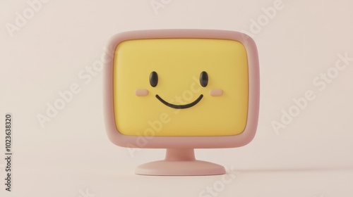 Pink and Yellow Smiling 3D Monitor Icon