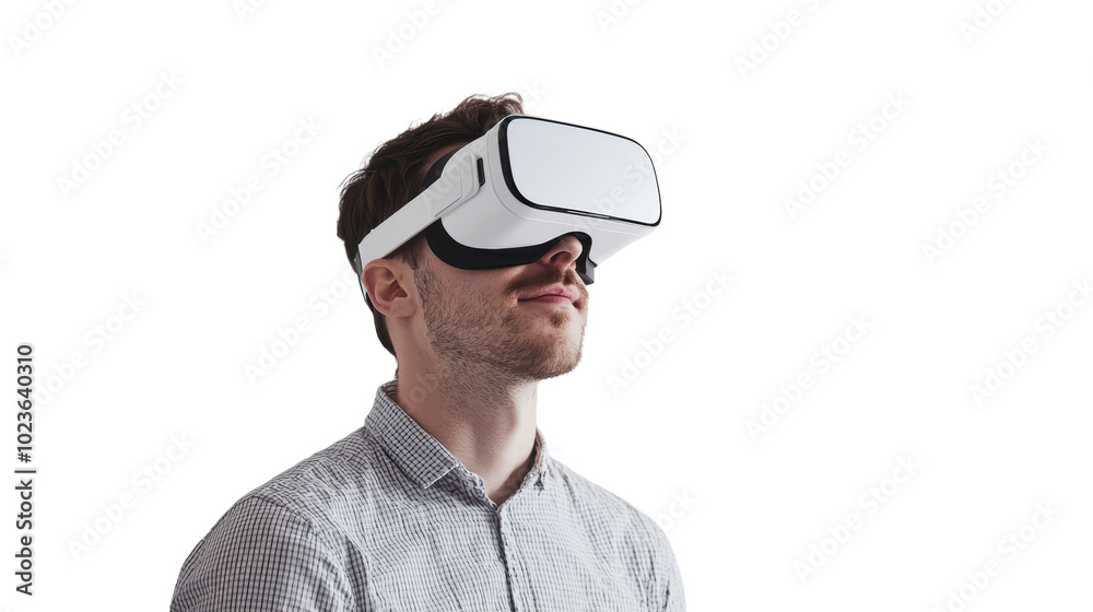 Man wearing vr glasses isolated on white, transparent Man wearing vr glasses isolated on white, transparent