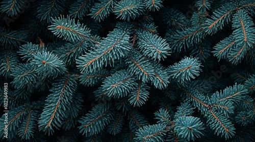 Fir Tree Branches with Snowflakes in Christmas Background