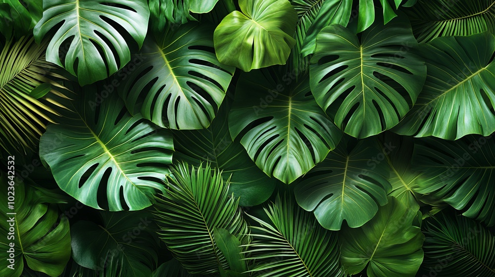 Flat lay with tropical palm leaves viewed from above. Flat lay with tropical palm leaves viewed from above.