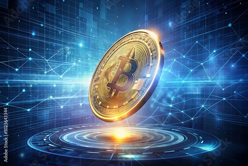 a golden bitcoin cryptocurrency coin, digital financial technology, 