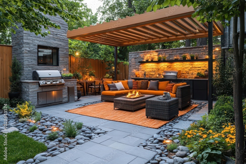 stylish modern patio scene showcasing a cozy outdoor area with elegant furniture pergola and grill reflecting contemporary design trends and the joy of outdoor living stylish modern patio scene showcasing a cozy outdoor area with elegant furniture pergola and grill reflecting contemporary design trends and the joy of outdoor living