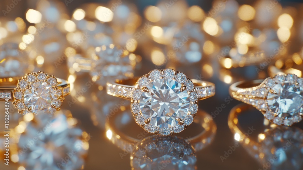 Fototapeta premium Elegant Diamond Rings Sparkling in Soft Light