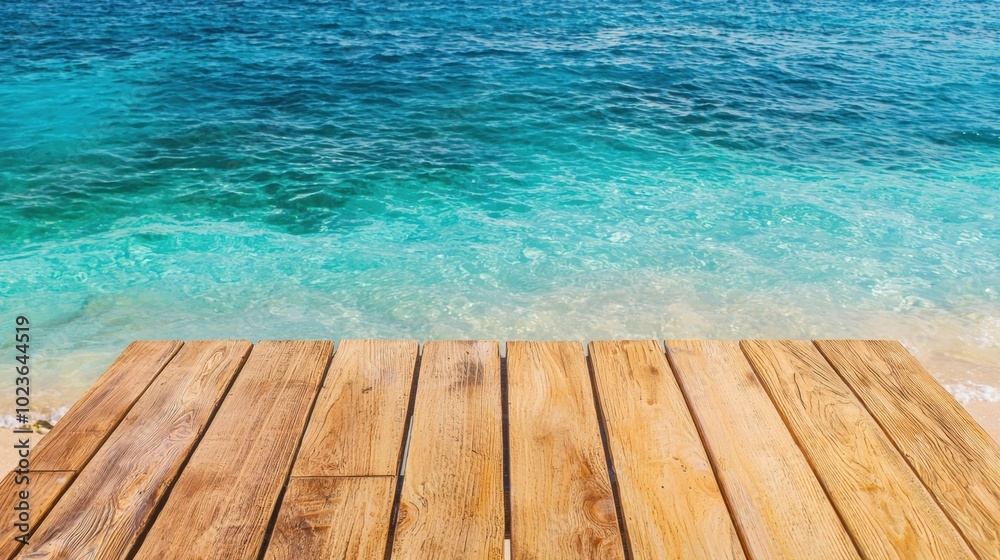 Tranquil Turquoise Waters and Wooden Dock on Tropical Beach Landscape Tranquil Turquoise Waters and Wooden Dock on Tropical Beach Landscape