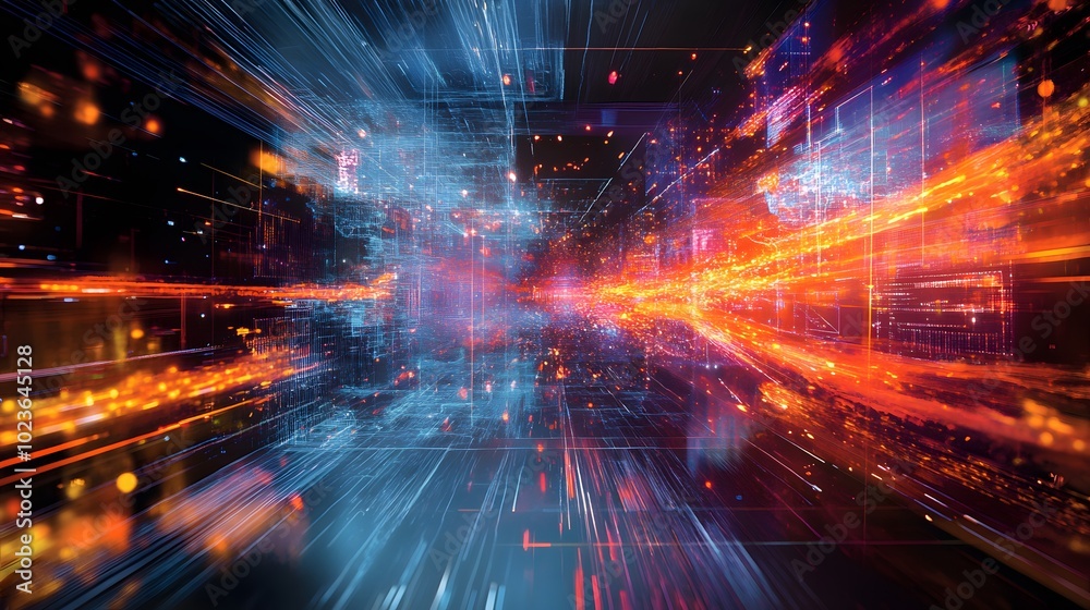 Multiple sensor inputs merging into a cohesive visual output, representing data fusion, sensors of different types converging with vivid streams of color and light, holographic overlays displaying Multiple sensor inputs merging into a cohesive visual output, representing data fusion, sensors of different types converging with vivid streams of color and light, holographic overlays displaying
