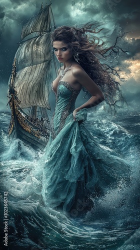 Siren Leading Ship Through Stormy Waters