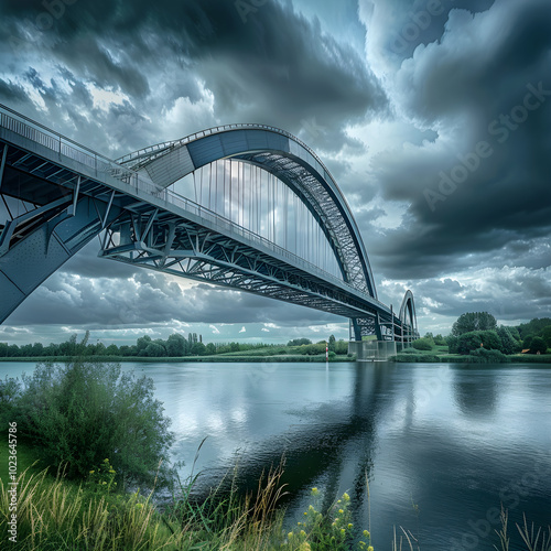 Architectural Brilliance captured in the Imposing IJssel Bridge, Zwolle, the Netherlands in a Cloudy Mood