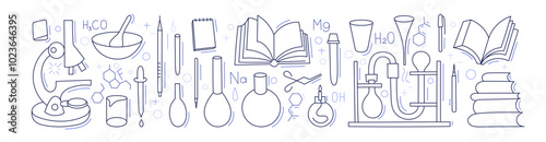 Chemistry set. Microscope and laboratory test tube