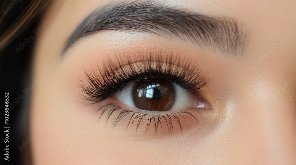 Close-up of beautifully applied classic eyelash extensions, highlighting their length and curl against a background of soft, natural light.
