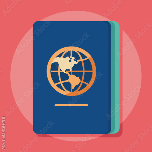 modern passports with a global icon on the cover, featuring minimalist design elements and vibrant colors symbolizing travel and international identity.