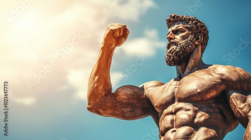 A statue of a man with a muscular body and a beard