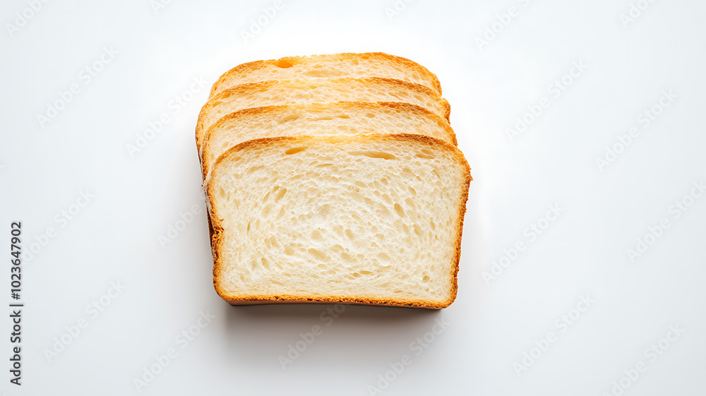 A photo of hot, freshly sliced bread, showing its crispy exterior and soft interior on a bright white background. It looks crispy and appetizing. A photo of hot, freshly sliced bread, showing its crispy exterior and soft interior on a bright white background. It looks crispy and appetizing.