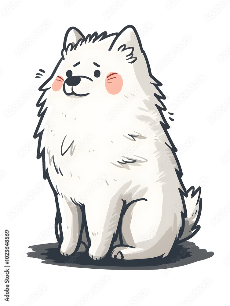 Obraz premium Take a moment to appreciate the heartwarming picture of a sweet, white dog with rosy cheeks that exudes joy and cheer with its delightful appearance and amiable expression