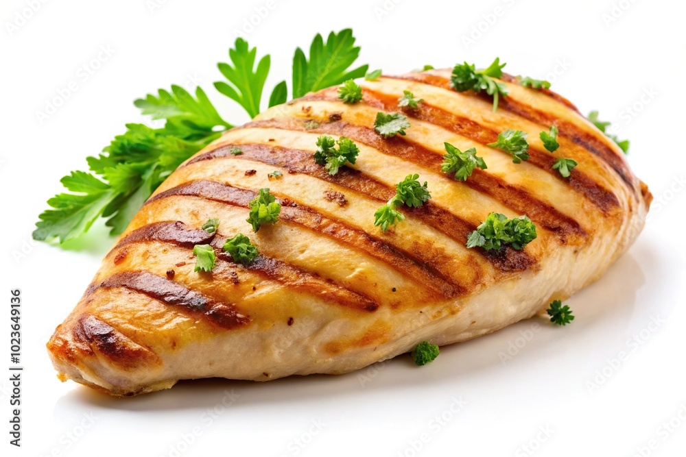 Grilled chicken on white background with shallow depth of field Grilled chicken on white background with shallow depth of field
