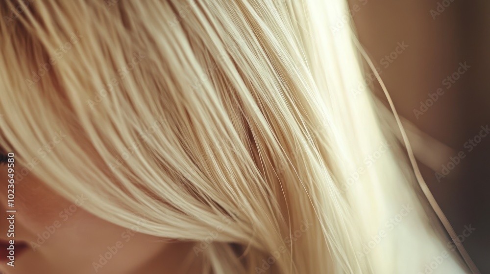 Fototapeta premium Close up of a woman's blonde hair, partially covering her face.