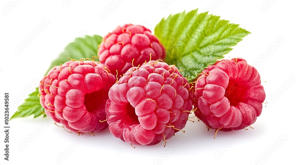 raspberries on a white background, Generative AI
