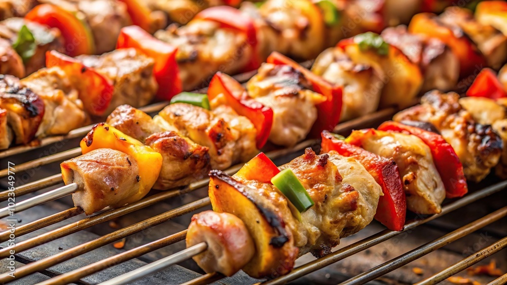 Grilled chicken skewers on a barbecue Grilled chicken skewers on a barbecue