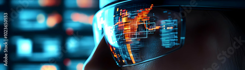 Futuristic Smart Glasses Macro Shot: Financial Data Display & Wearable Tech Integration for Financial Management - High Detail, Innovative Design | Stock Photo Concept