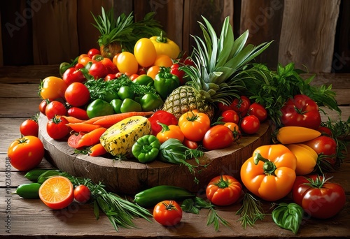 vibrant meal variety showcasing colorful fresh produce including fruits vegetables grains herbs visual feast, bowl, platter, chef, cuisine, harvest, garden