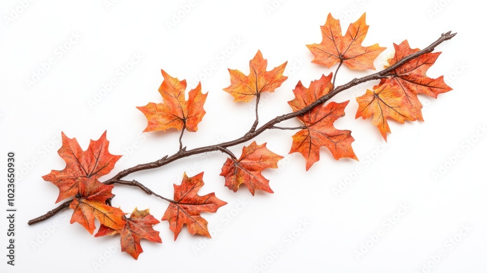 Fototapeta premium A branch with autumn leaves isolated on a white background.