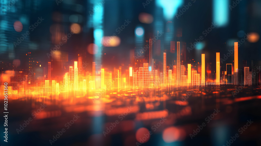 3D Bokeh Corporate Finance Background  - Vibrant Blurred Office Elements for Financial Management and Strategic Investments with Copy Space