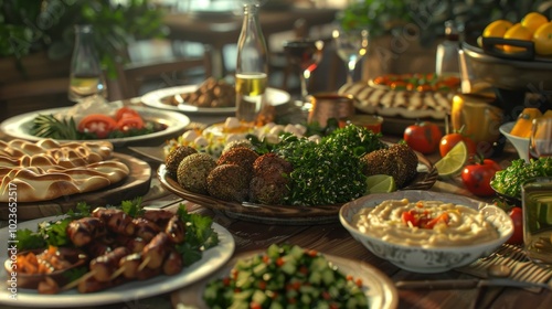 Savor the Flavors Exquisite Lebanese Meze Spread with Hummus Tabbouleh Falafel and Kebabs