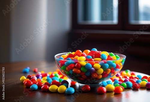 vibrant collection colorful candy displayed sleek minimalist tabletop surrounded soft natural light, assortment, sweets, treats, confections, sugar photo