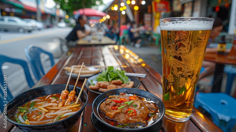 Savoring Singapore Vibrant Street Food Delights with Laksa Satay and IceCold Tiger Beer at Hawker Center Savoring Singapore Vibrant Street Food Delights with Laksa Satay and IceCold Tiger Beer at Hawker Center