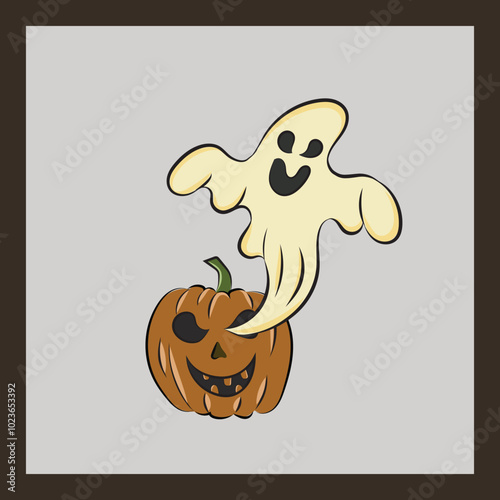The ghost that comes out of a pumpkin's eye Halloween vector illustration