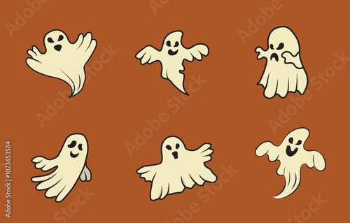 Minimalistic vector halloween ghost collection with different emotions