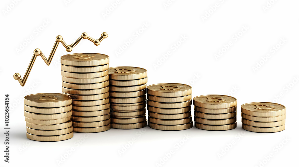 3D Floating Coin Stack with Graph: Vector Icon for Financial Growth and Business Success on Isolated White Background 3D Floating Coin Stack with Graph: Vector Icon for Financial Growth and Business Success on Isolated White Background