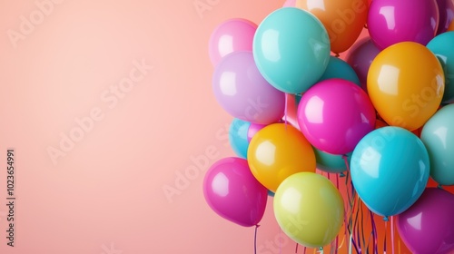 Vibrant and Cheerful with Colorful Floating Balloons on Pastel Background